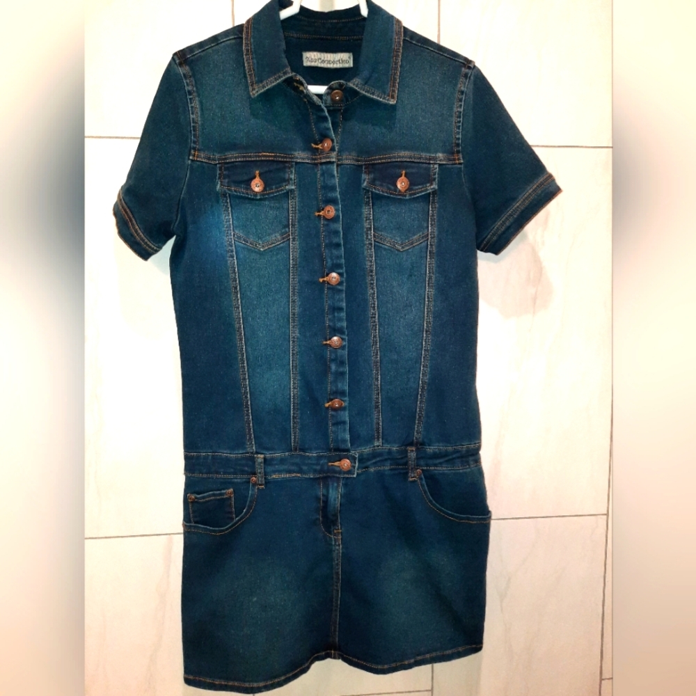 Denim, metal button-down dress size medium, stretchy, excellent used condition
